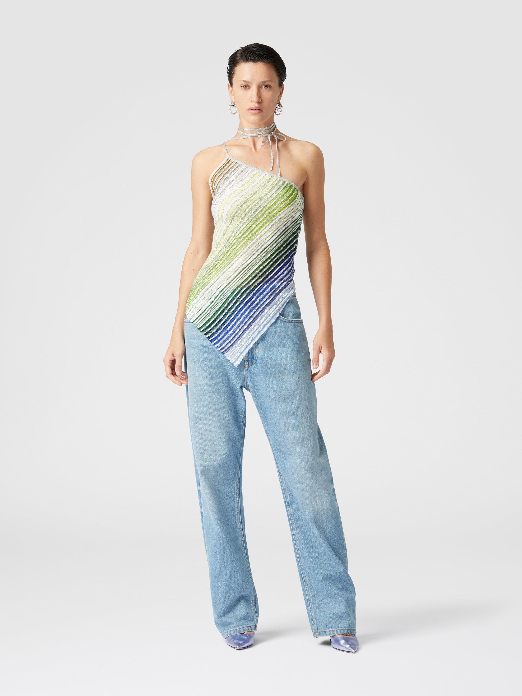 Asymmetrical one-shoulder partial striped top with sequins Product Image