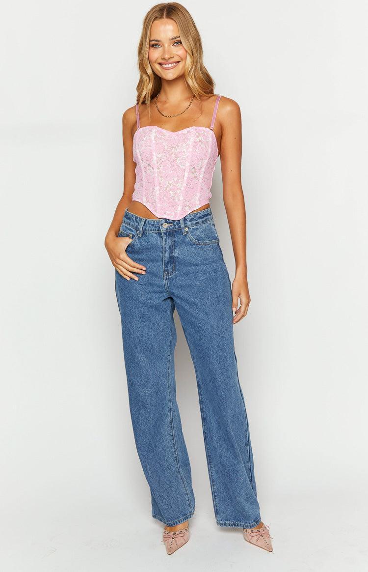 Calliope Mid Wash Mid Rise Slouchy Jeans Product Image