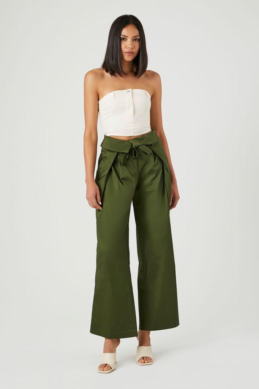 Satin Foldover Tie-Waist Pants | Forever 21 product image