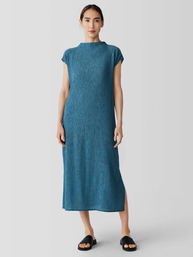 EILEEN FISHER Woven Plissé Funnel Neck Dressfemale Product Image