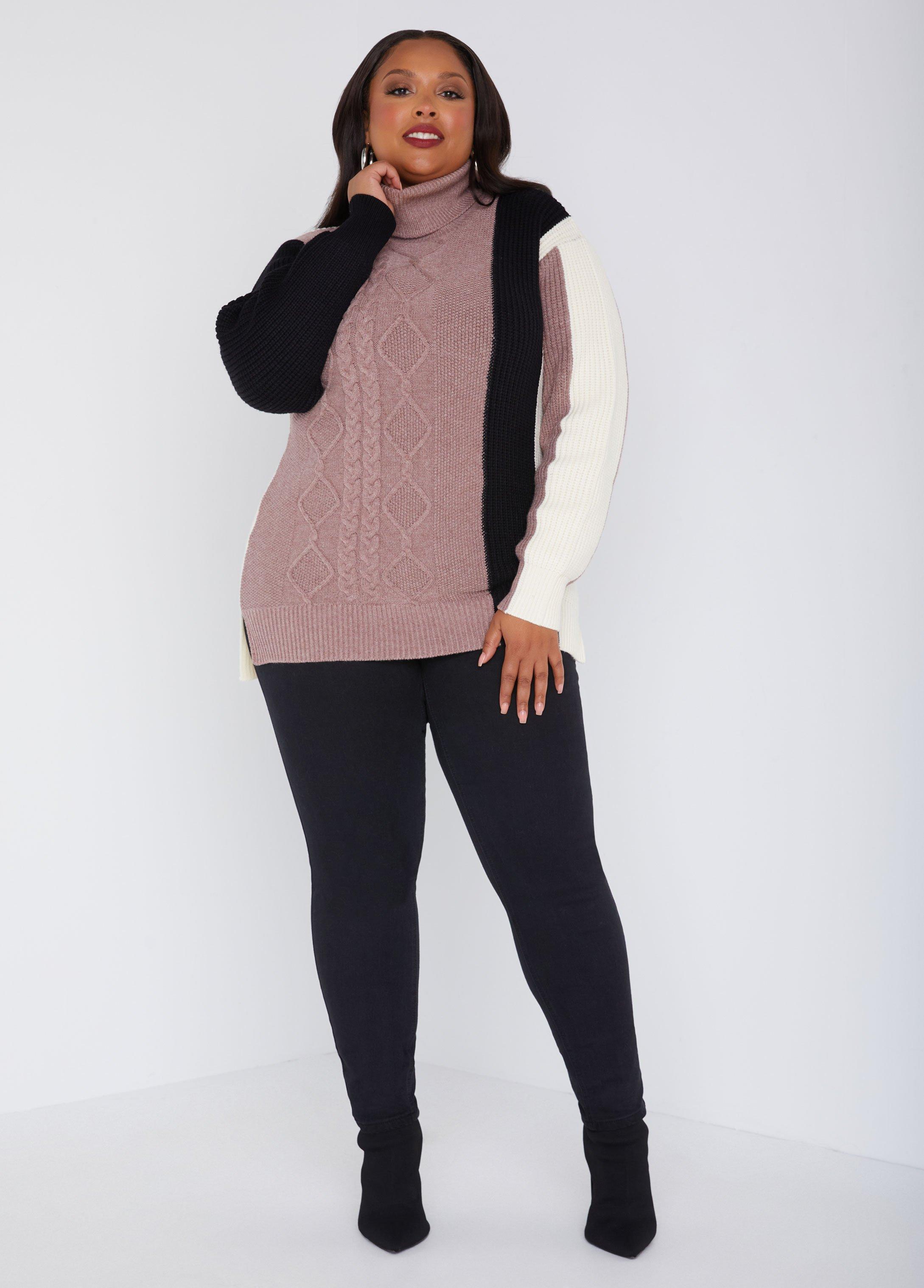 Colorblock Cable Knit Sweater Product Image