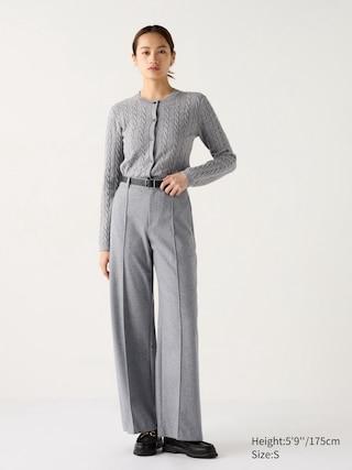 Womens Brushed Jersey Wide Pants Gray Medium UNIQLO US Product Image