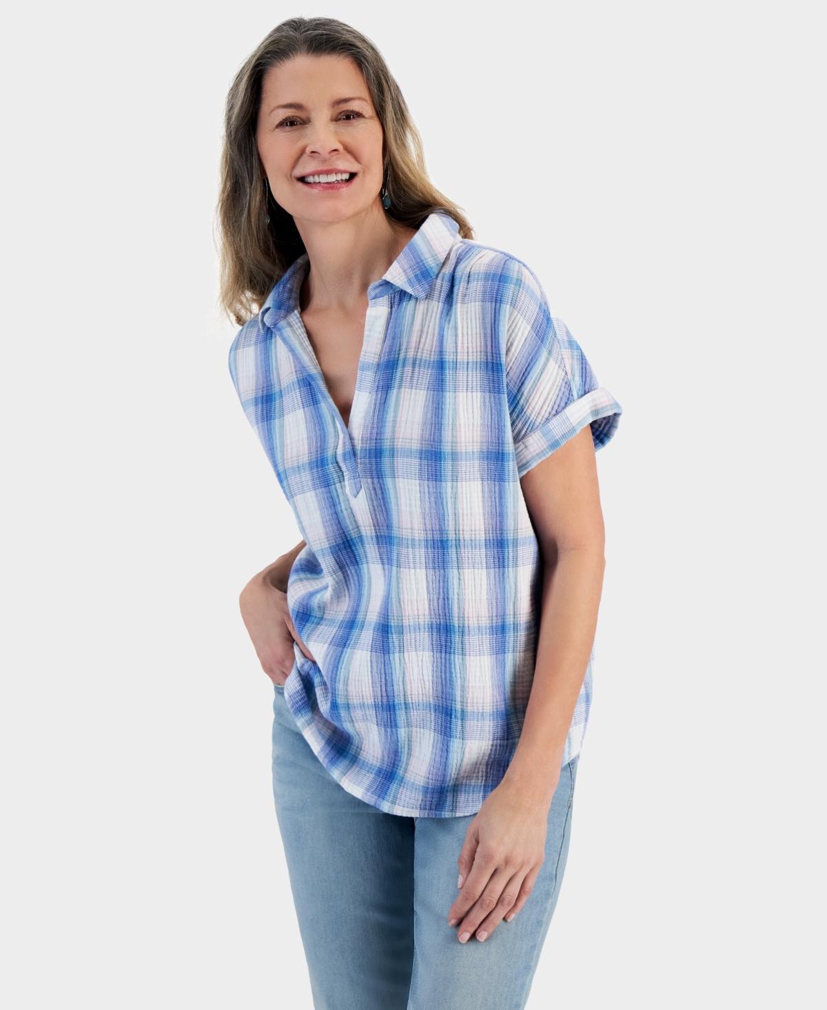 Women's Printed Gauze Short-Sleeve Popover Top, Created for Macy's Product Image