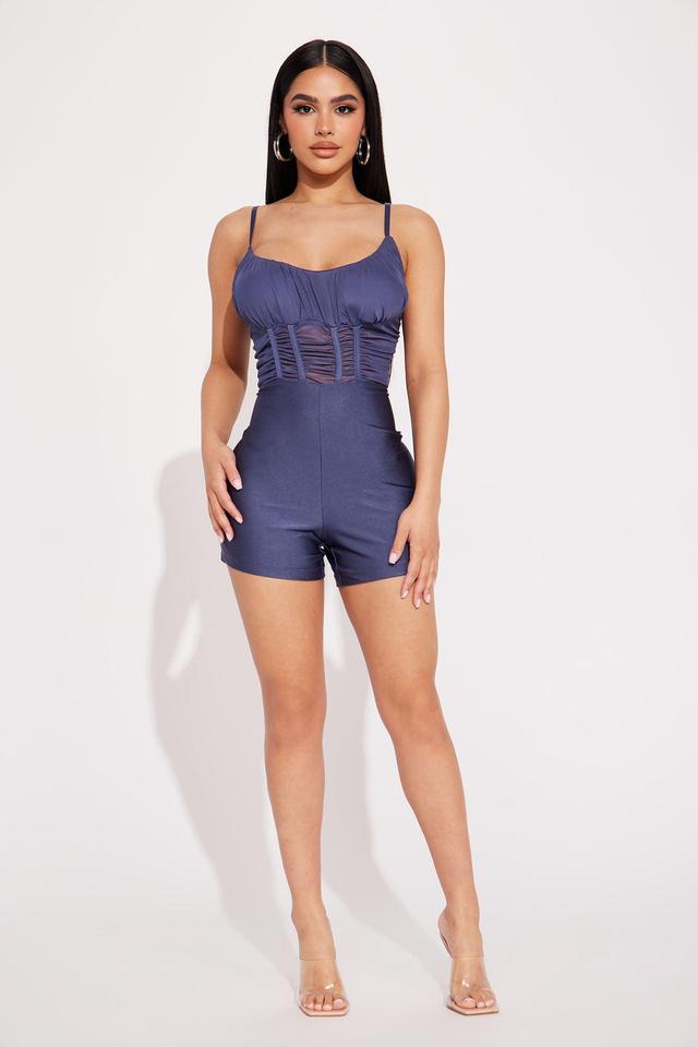 Destiny Ruched Romper - Blue Product Image