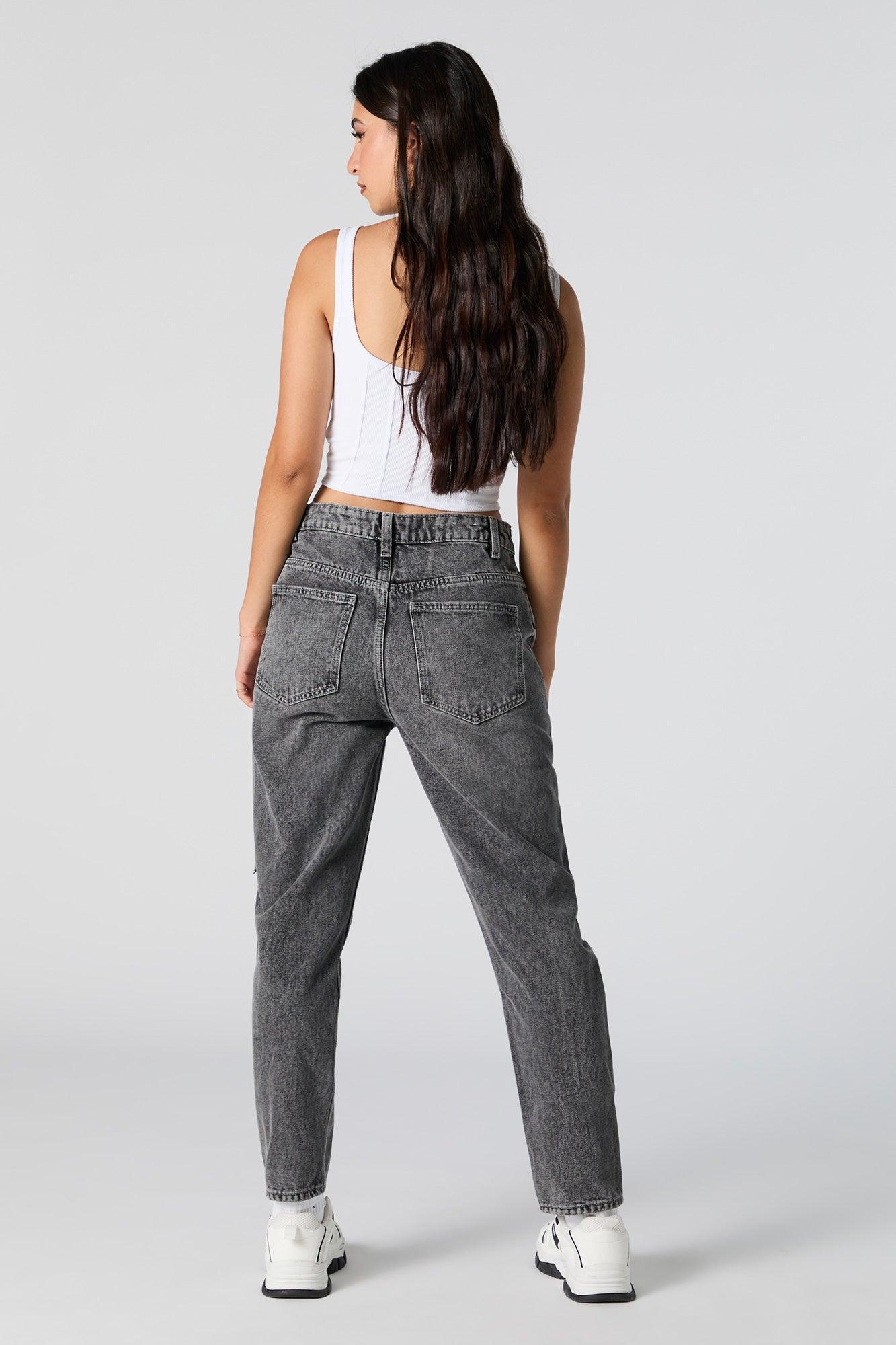 Distressed High Rise Grey Wash Mom Jean Female Product Image