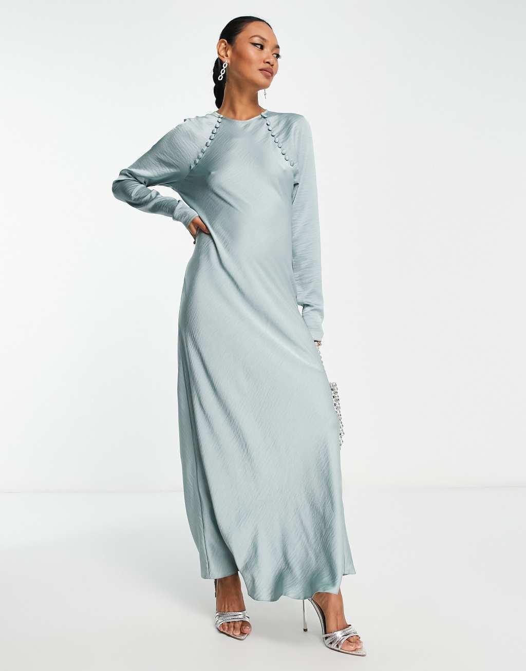 ASOS DESIGN satin biased maxi dress with button detail product image