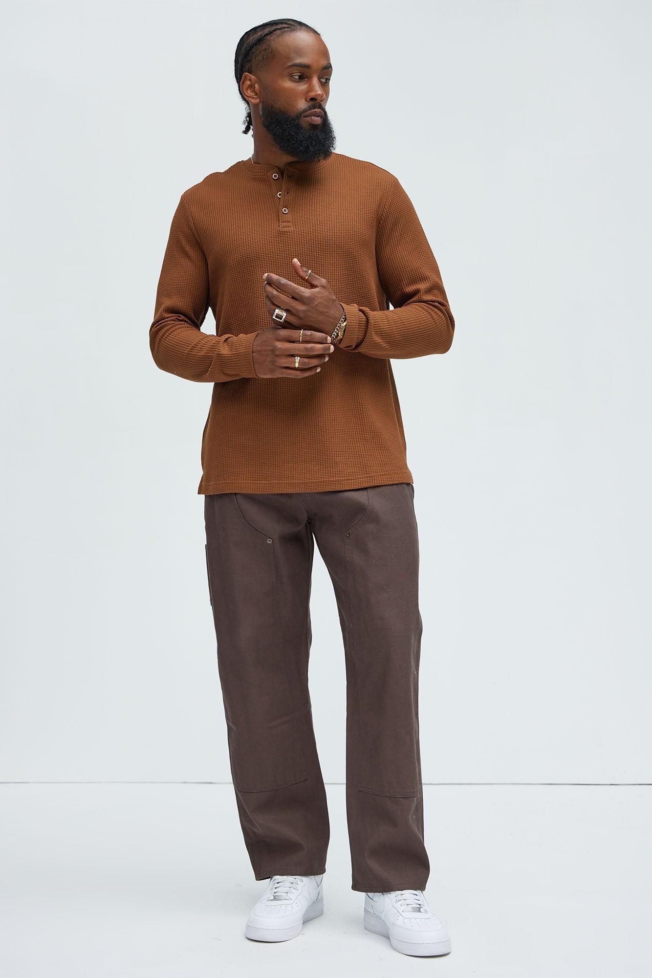 Wesley Long Sleeve Henley - Brown Product Image