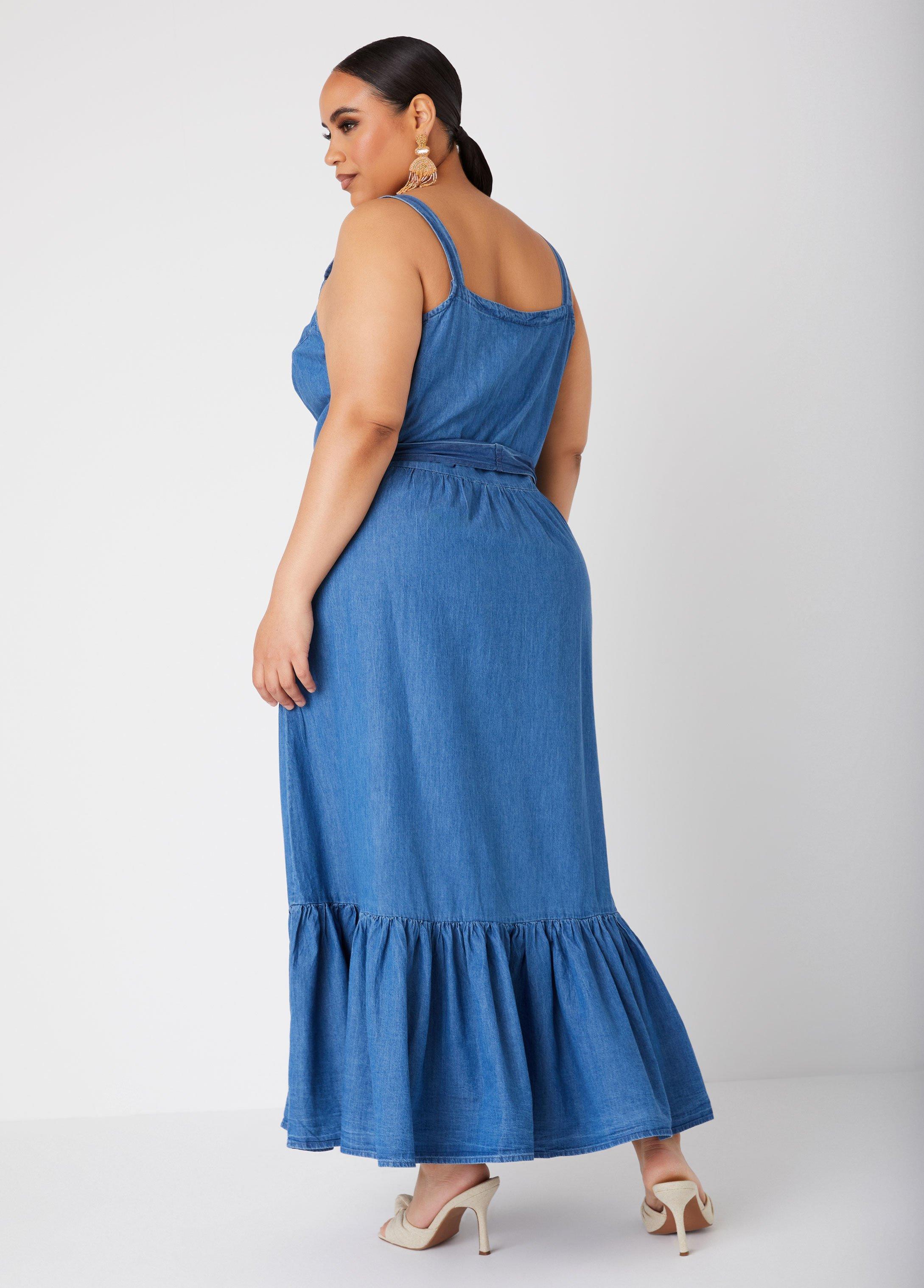 Flounced Chambray Maxi Dress Product Image