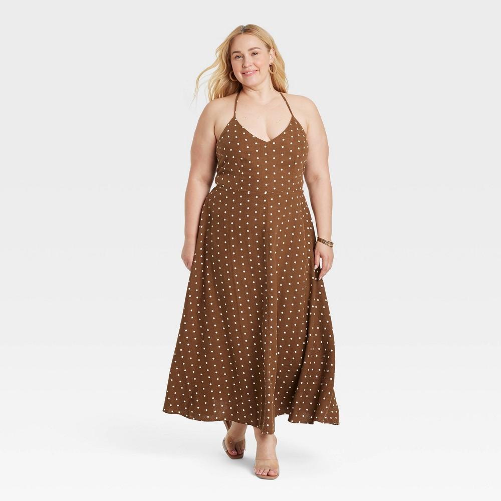 Womens Linen Midi Sundress - A New Day Brown Dot XXL Product Image