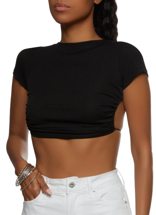 Womens Rib Knit Open Back Crop Top Product Image