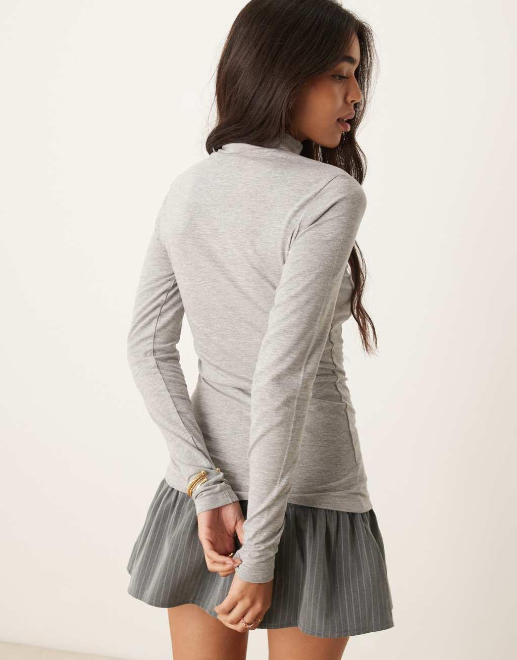 JDY turtle neck fitted top in light gray melange Product Image