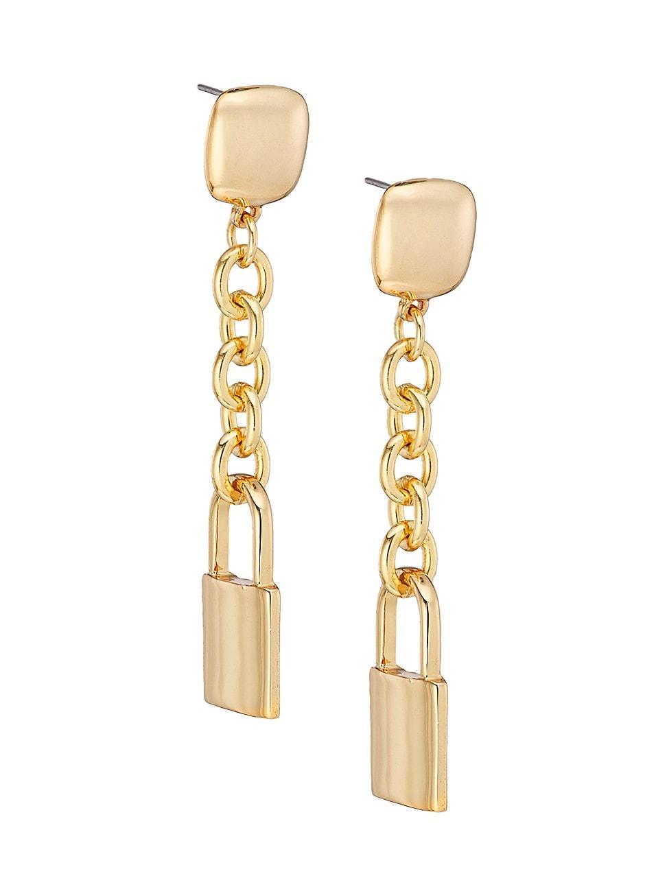 Womens Goldtone Lock Pendant Earrings Product Image