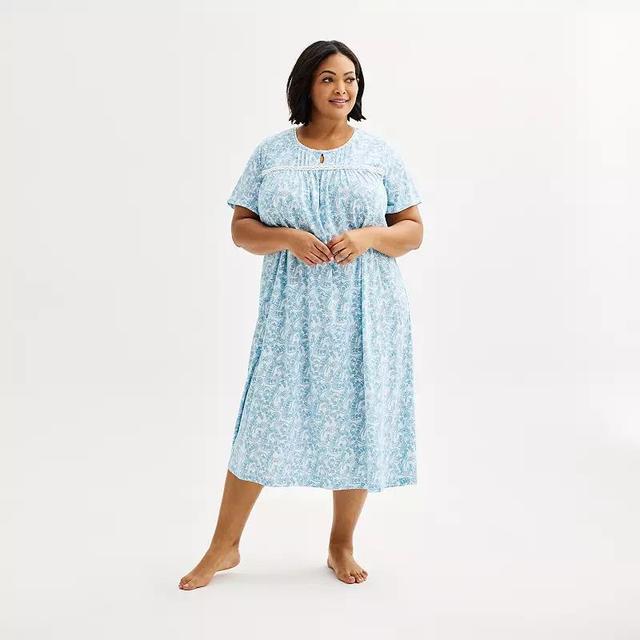 Plus Size Croft & Barrow Short Sleeve 1-Button Neck Pajama Gown, Womens Product Image