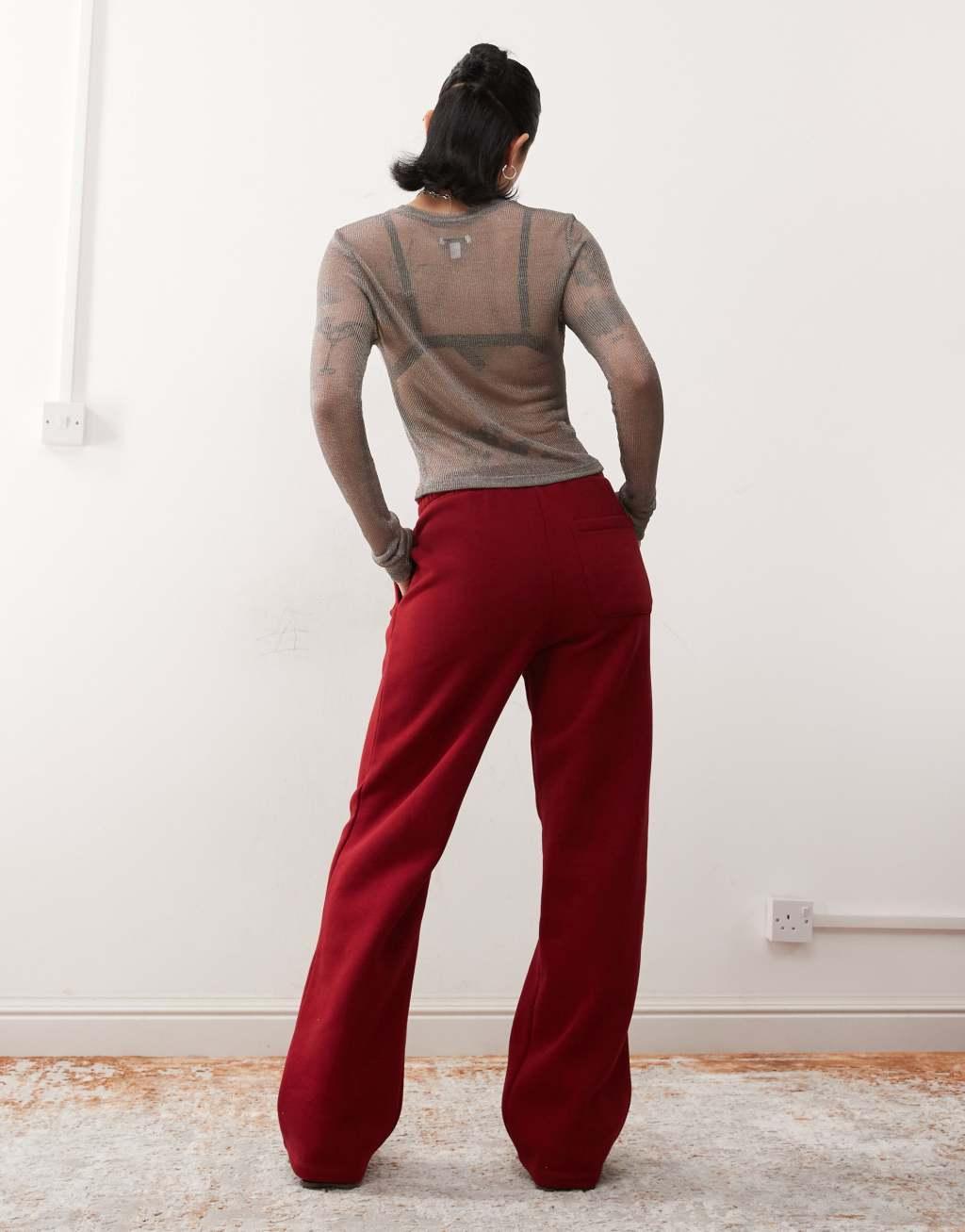 Reclaimed Vintage oversized sweatpants in burgundy Product Image