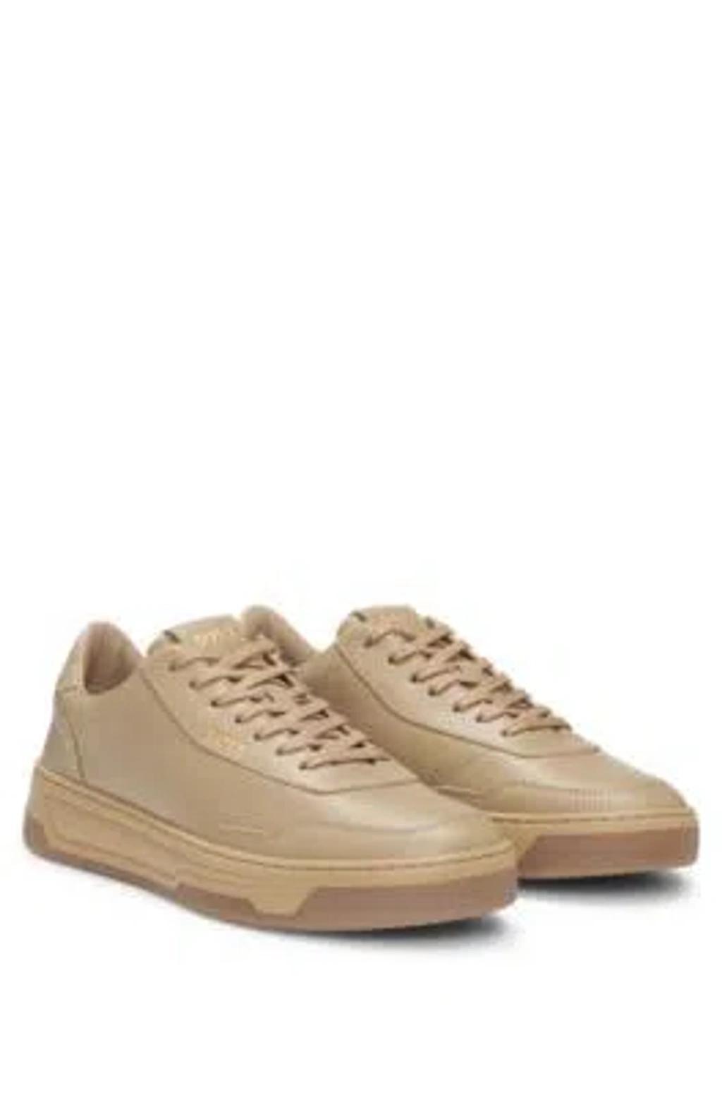 HUGO BOSS Leather Trainers With Padded Collar In Beige Product Image