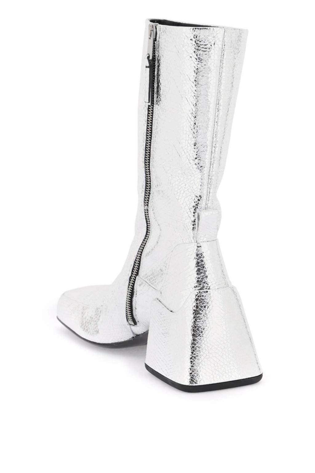 Cracked Effect Laminated Leather Boots In Silver product image