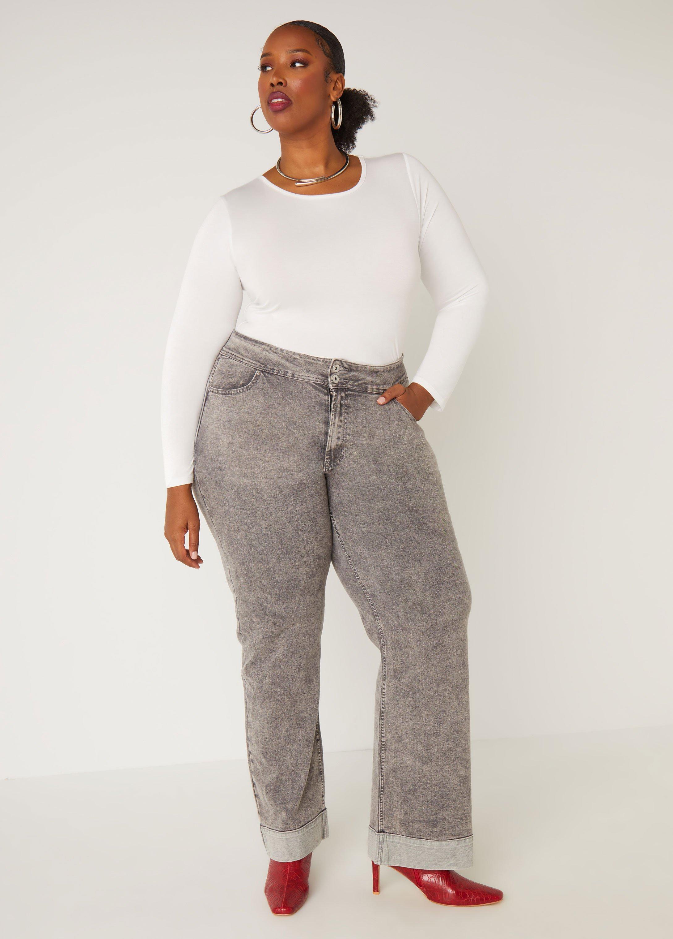 Plus Size Cuffed Acid Wash Wide Leg Jeans Ashley Stewart Product Image