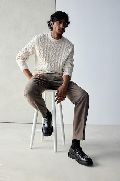 Regular Fit Cable-Knit Sweater Product Image