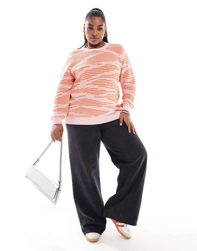 ONLY Curve textured sweater in pink and orange print   Product Image