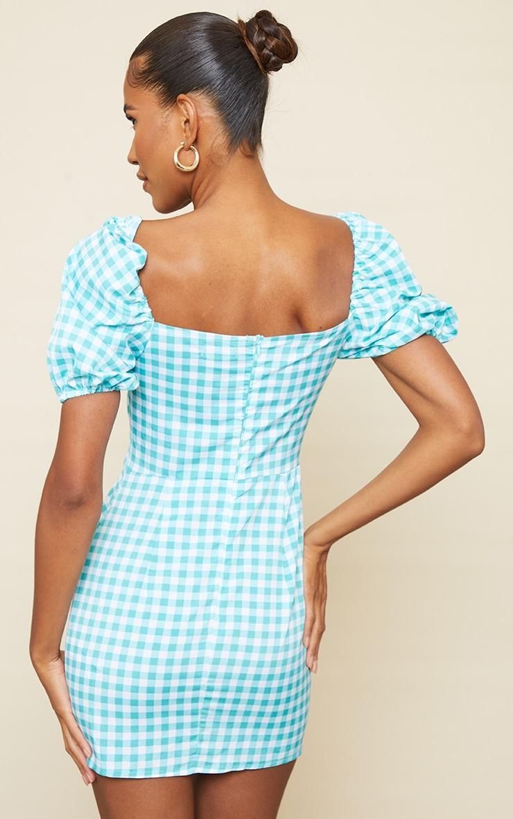 Mint Gingham Corset Floaty Sleeve Bodycon Dress Product Image