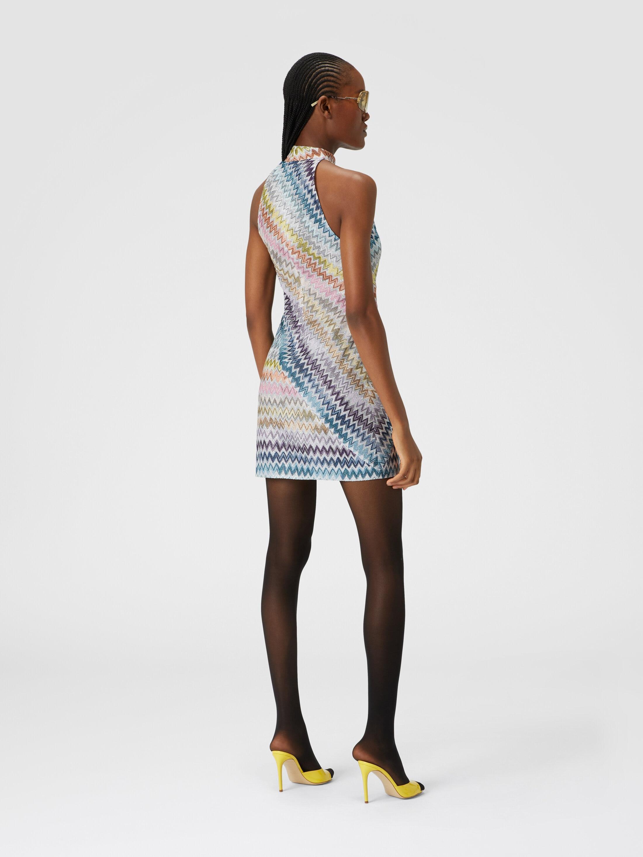 Sleeveless mini-dress in zig zag lamé viscose Product Image