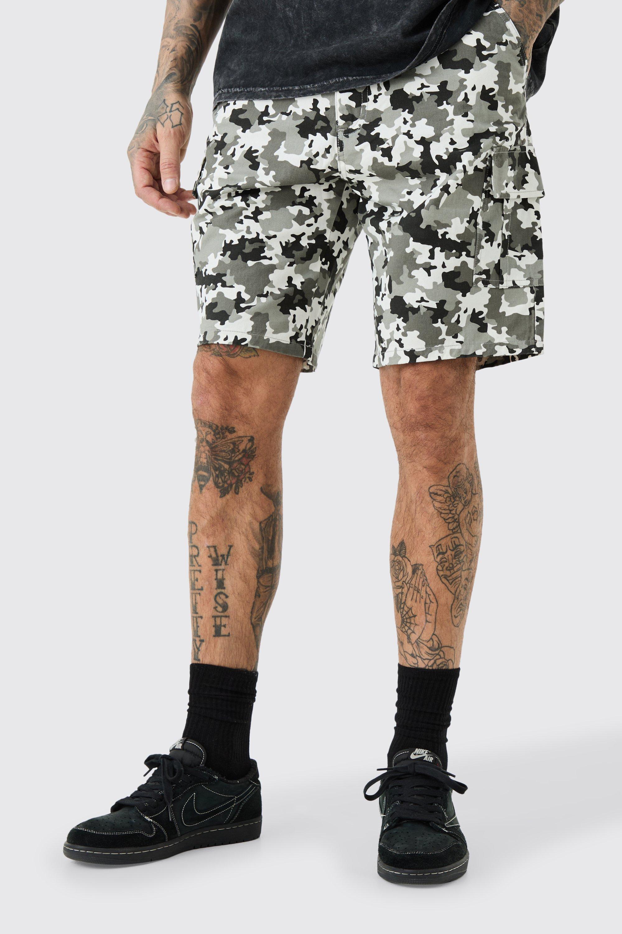 Tall Fixed Waist Camo Twill Cargo Short | boohooMAN USA Product Image