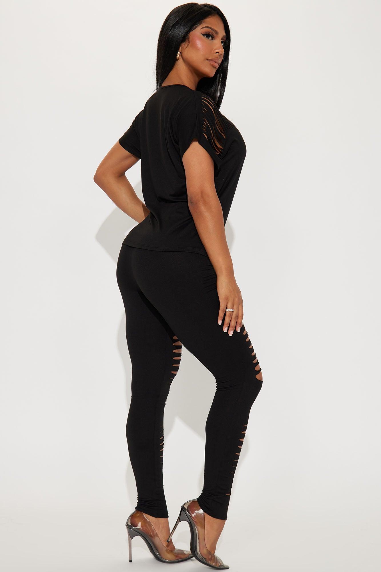 Jenna Distressed Legging Set - Black Product Image