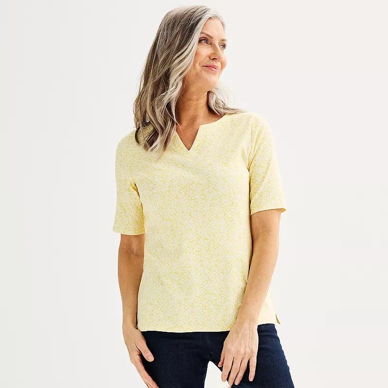 Petite Croft & Barrow Elbow Sleeve Splitneck Top, Womens Product Image