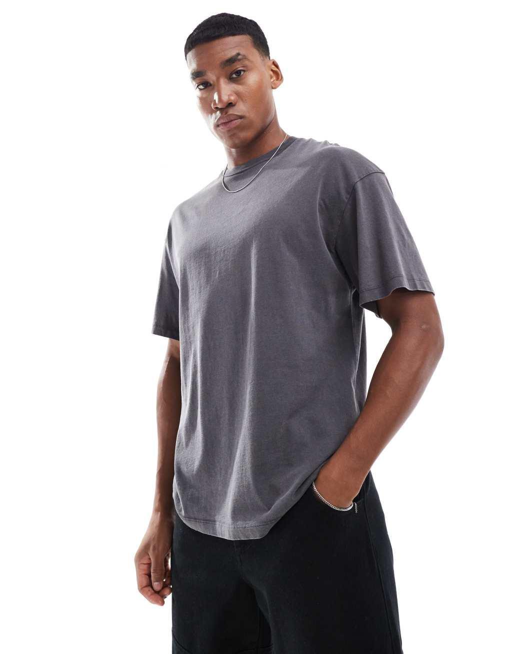 ADPT oversized rose back print t-shirt in dark gray  Product Image