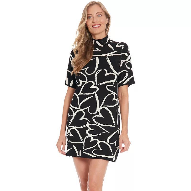 Womens London Times Printed Mockneck Short Sleeve Mini Sweater Dress Product Image