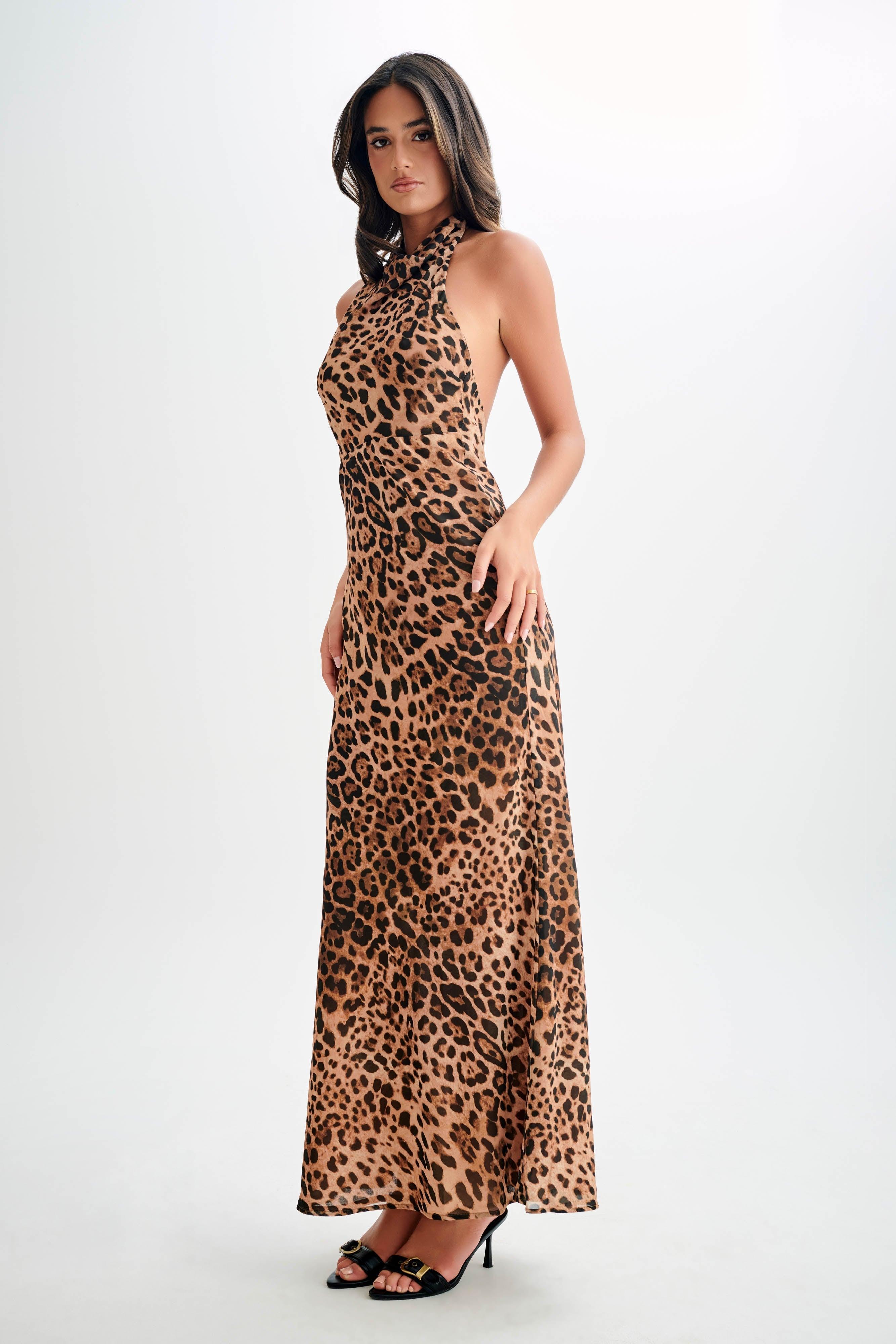 Estella Chiffon Cowl Maxi Dress - Leopard Print Product Image