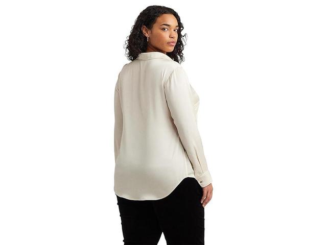 LAUREN Ralph Lauren Plus-Size Satin Charmeuse Shirt (Mascarpone Cream) Women's Clothing Product Image