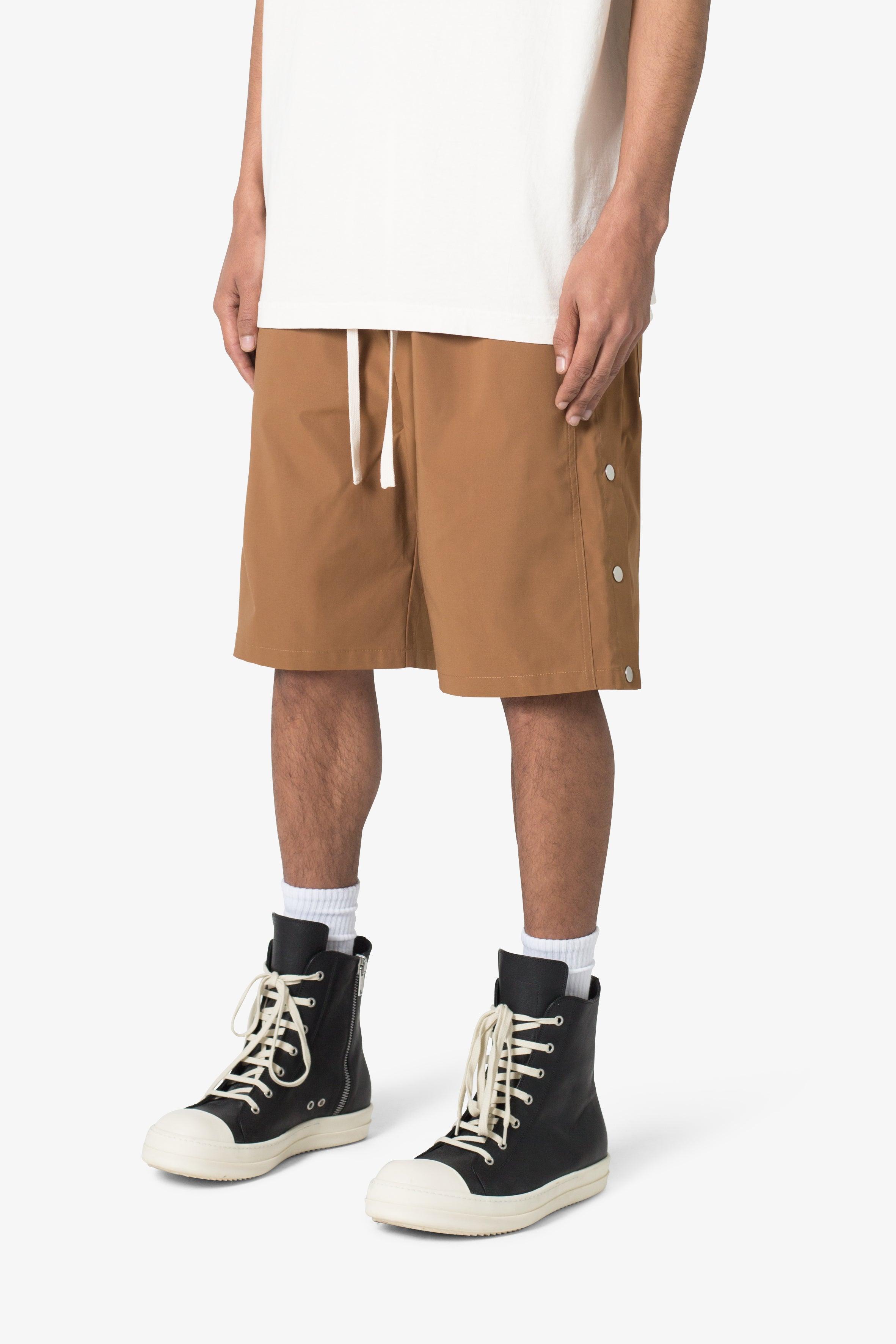 Side Snap Nylon Shorts - Brown Product Image