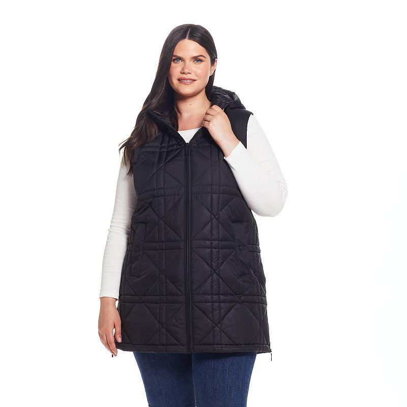 Plus Size Weathercast Hooded Heavyweight Quilted Vest, Womens Black Product Image