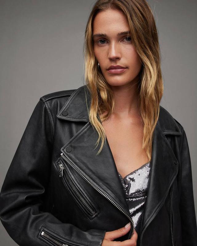 Billie Oversized Leather Biker Jacket Product Image