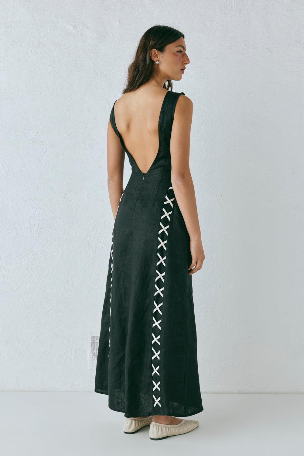 Maja Linen Maxi Dress Black Product Image