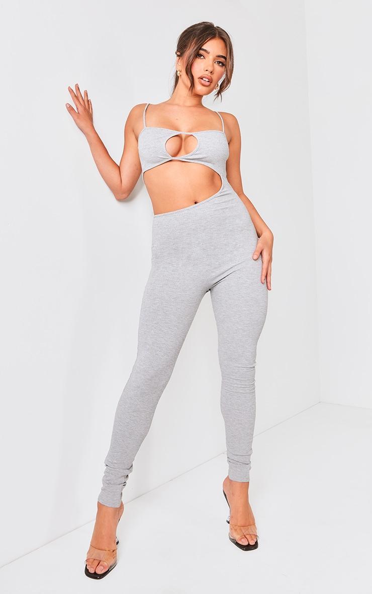 Grey Rib Cut Out Jumpsuit Product Image