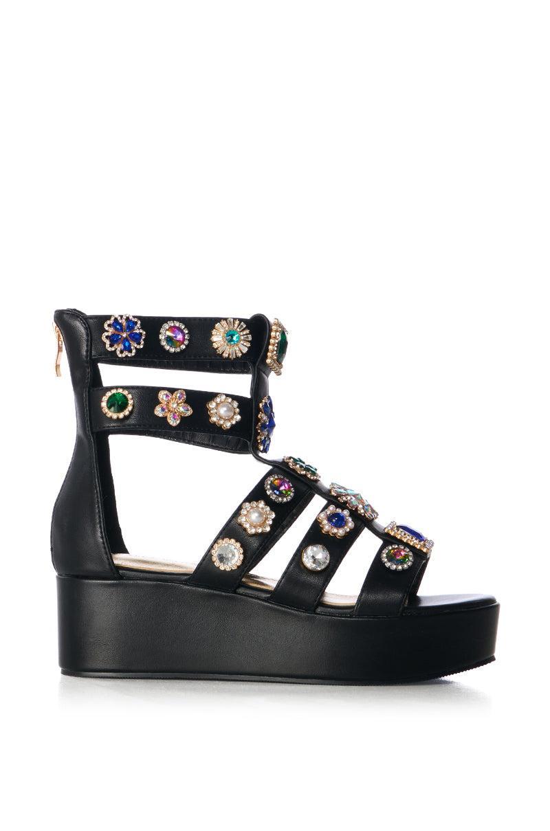 AZALEA WANG CILLIAN BLACK EMBELLISHED GLADIATOR SANDAL Product Image