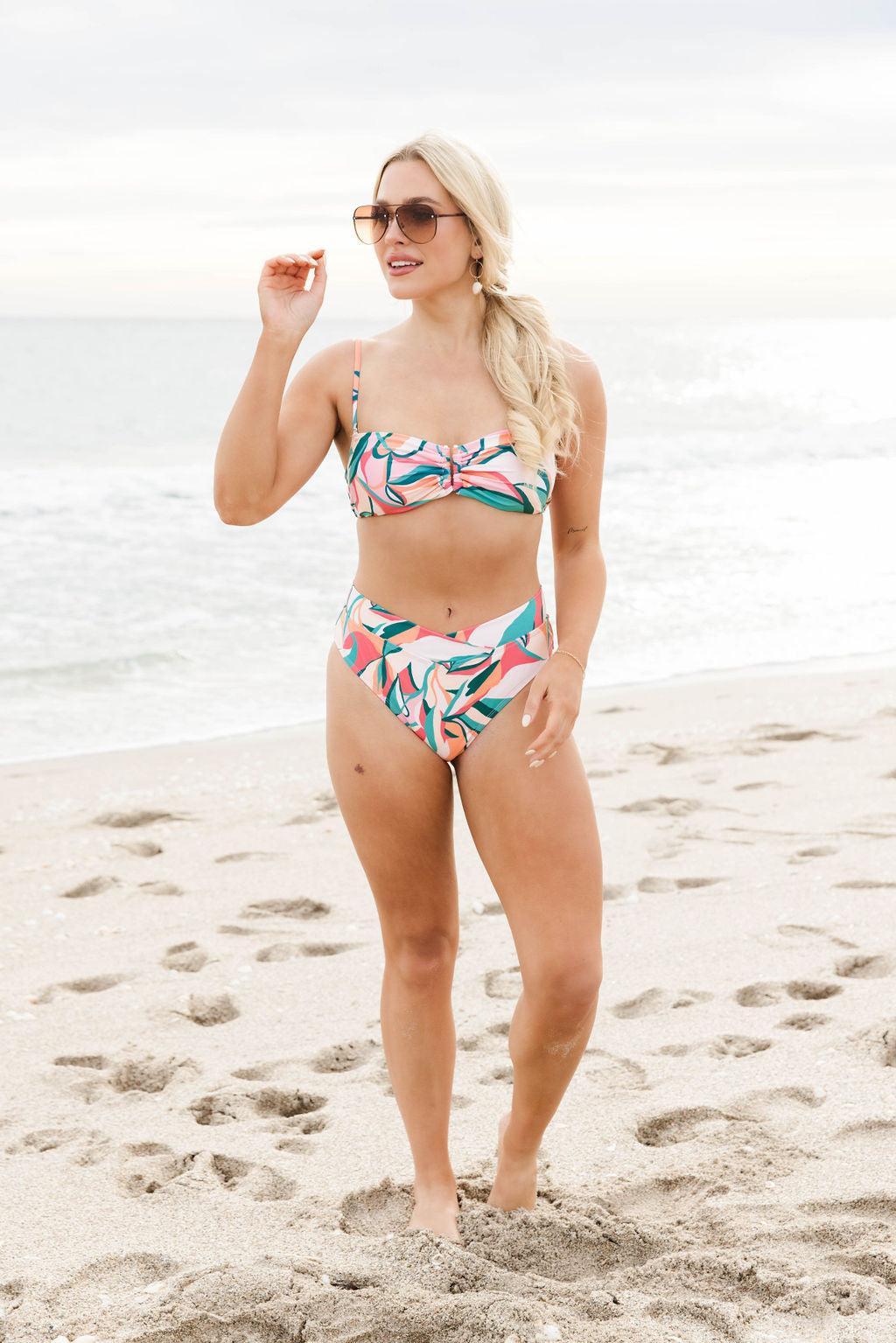 Just A Dip in Tropical Wonder High Waisted Bikini Bottoms Product Image