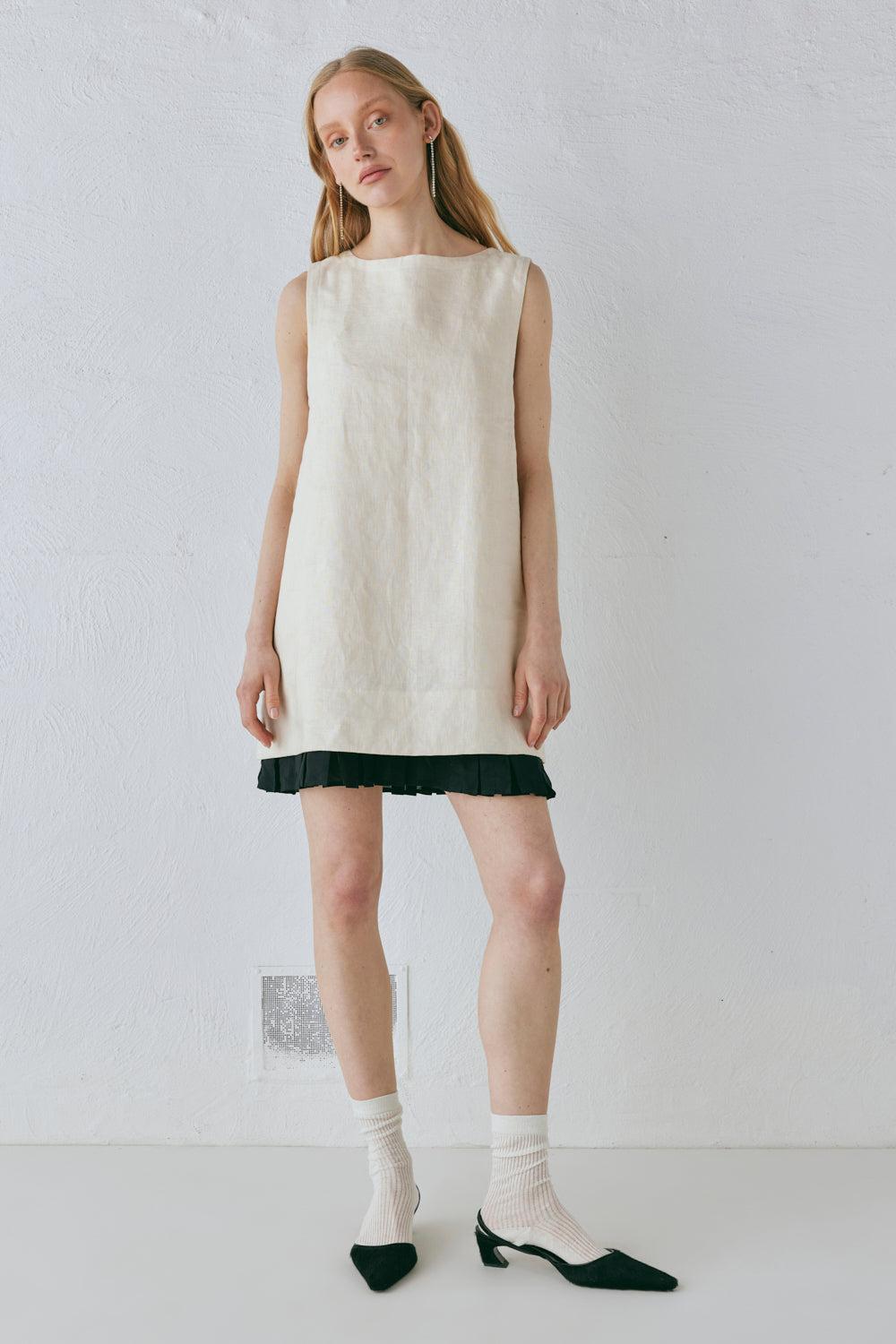 Musa Linen Mini Dress Cream Product Image