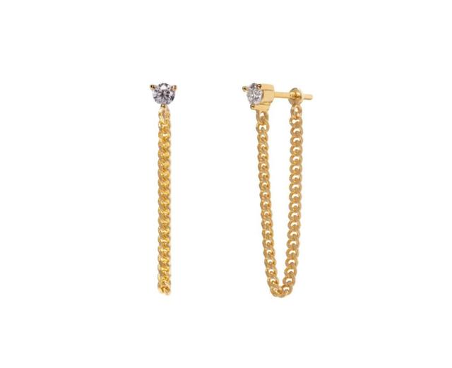 Womens 14K Gold Plated Chained Moissanite Earrings Product Image