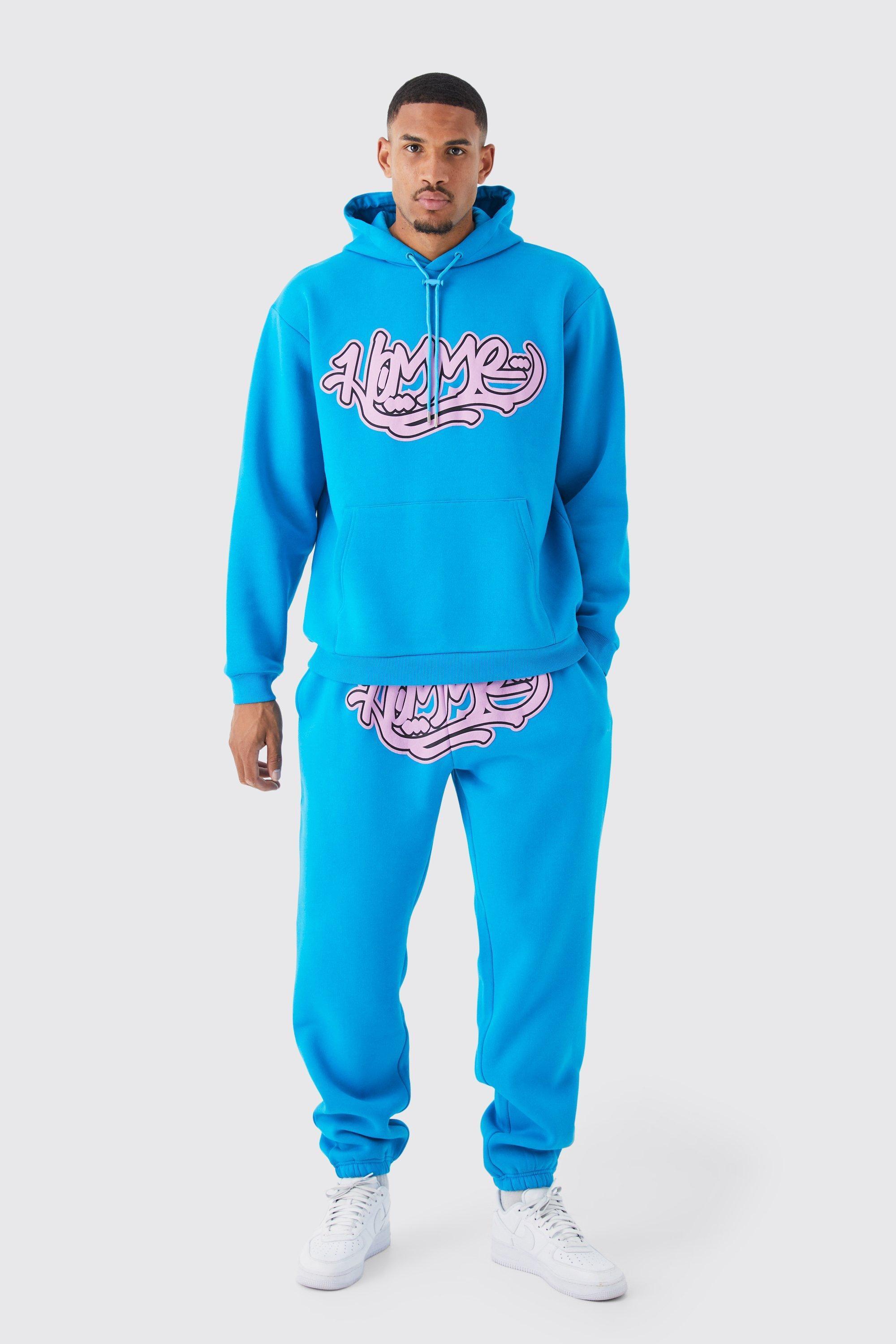 Tall Homme Graffiti Oversized Hood Tracksuit | boohooMAN USA Product Image