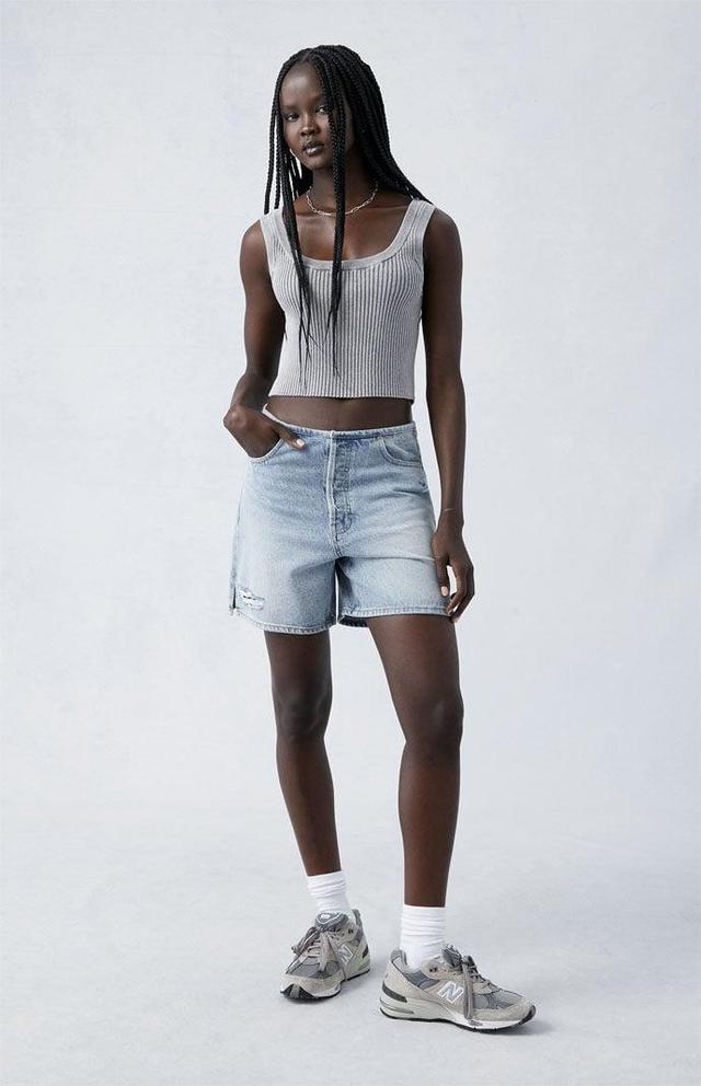 Women's Eco Light Indigo Ripped High Waisted Relaxed Jorts Product Image