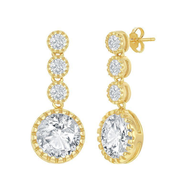 Sterling Silver Cubic Zirconia Round Linear Drop Earrings, Womens, Yellow Gold Tone Product Image