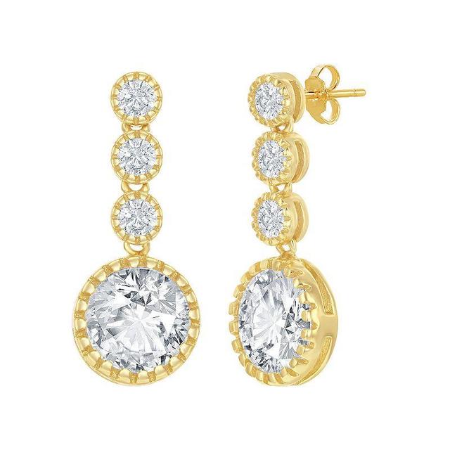 Sterling Silver Cubic Zirconia Round Linear Drop Earrings, Womens, Yellow Gold Tone Product Image