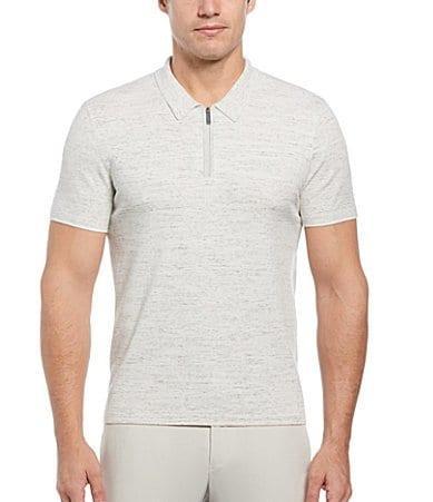 Perry Ellis Heather Quarter-Zip Short Sleeve Polo Shirt Product Image