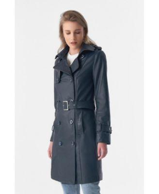 Furniq Uk Womens Trench Coat Leather - Black Product Image