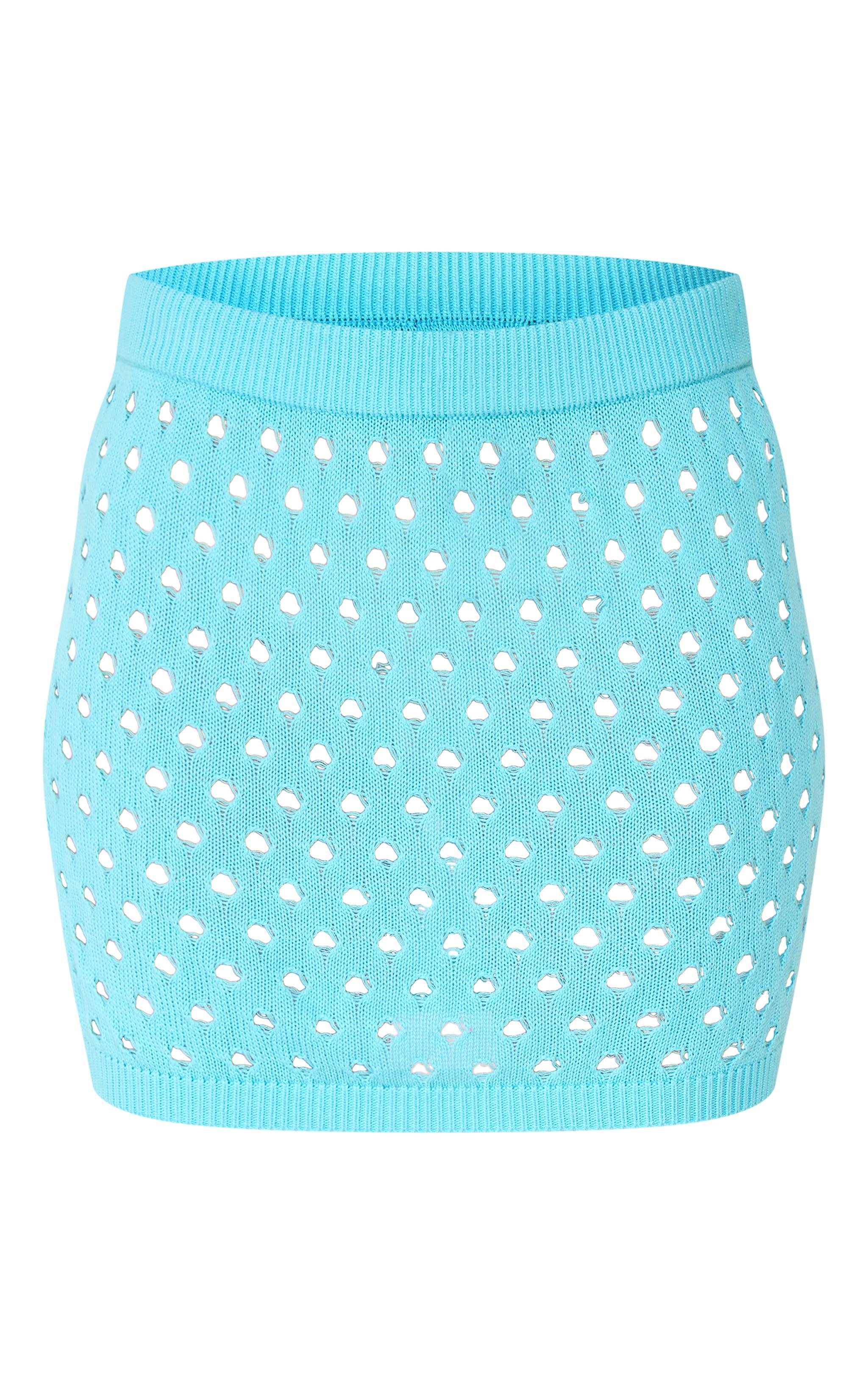 Blue Tie Front Hole Knit Mini Skirt Product Image