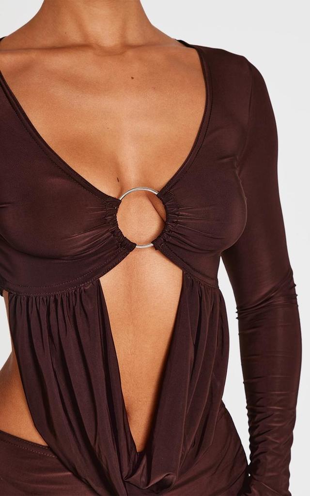 Petite Chocolate Slinky Drape Long Sleeve Crop Top Product Image