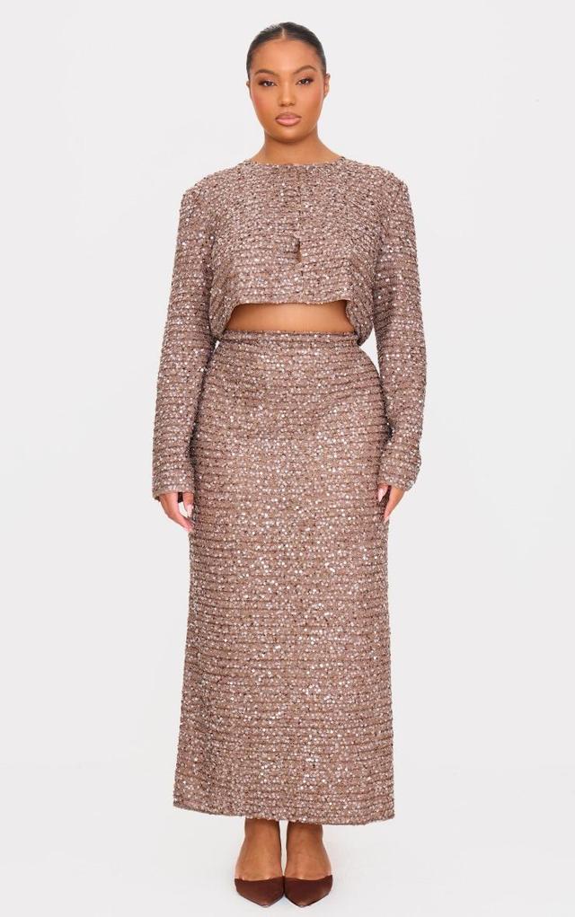 Plus Mocha Sequin Maxi Skirt Product Image